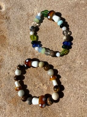 Handmade Multicolor Glass Mushroom Beaded Stretch Bracelet Set